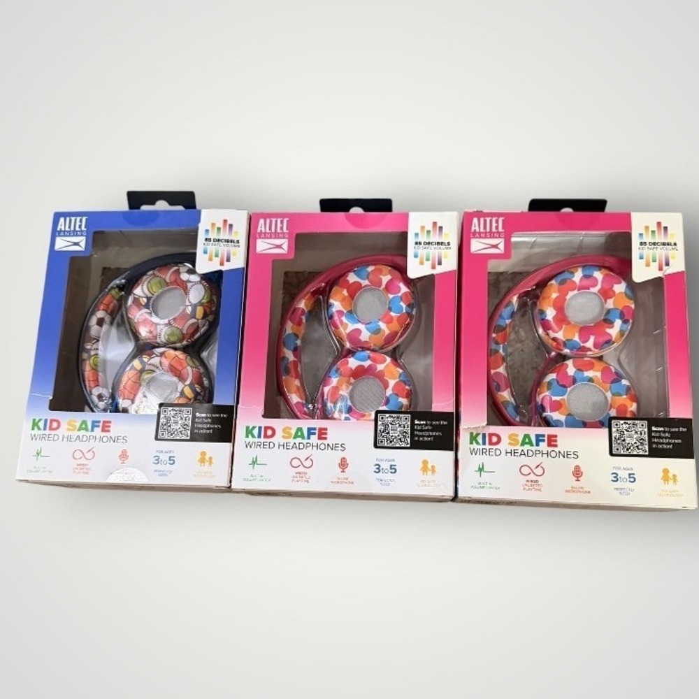 Altec Lansing Kid Safe Wired Headphone Ages 3-5 Blue Pink 85dB Volume Limit 3pk